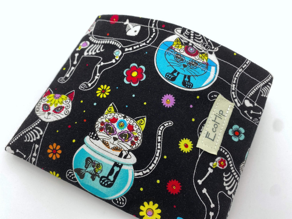 Reusable Snack Bag, Reusable Baggie, Sugar Skulls Snack Bag, Fabric Snack Bag, Reusable Fabric Snack Bag -  Sugar Skulls Kitty