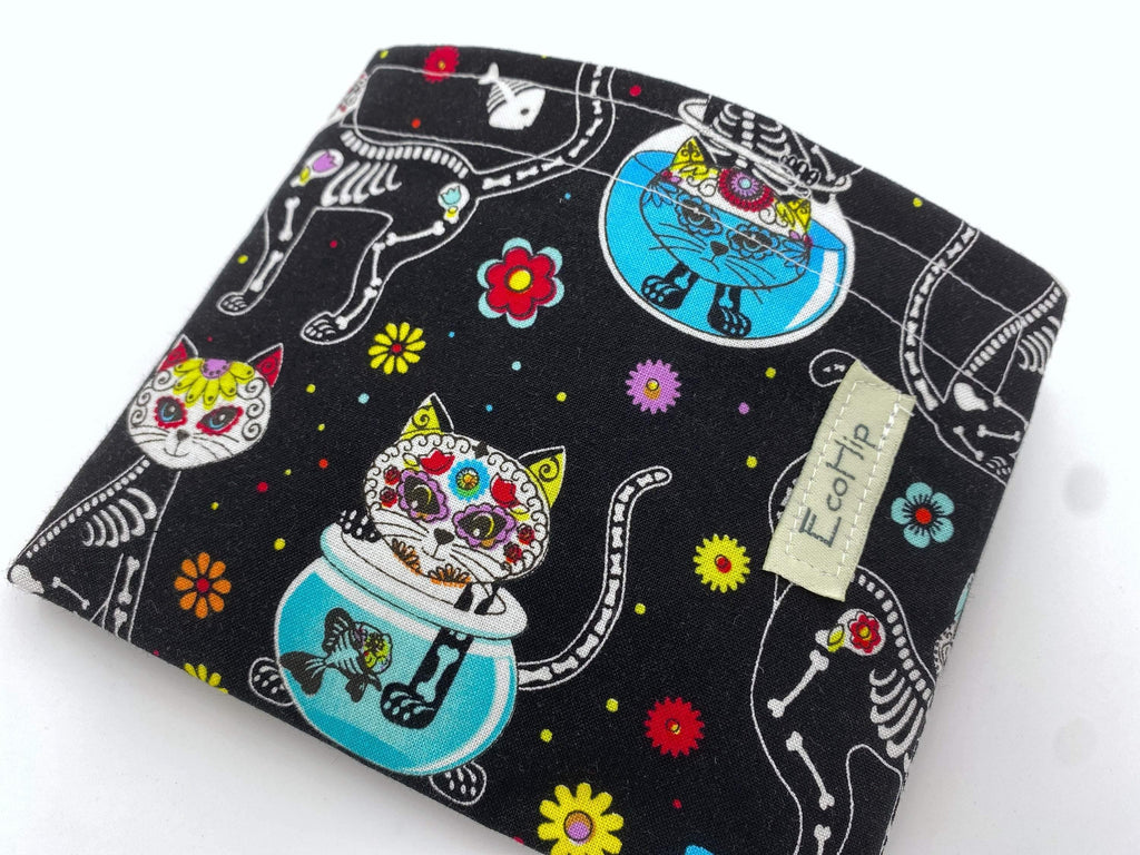 Reusable Snack Bag, Reusable Baggie, Sugar Skulls Snack Bag, Fabric Snack Bag, Reusable Fabric Snack Bag -  Sugar Skulls Kitty