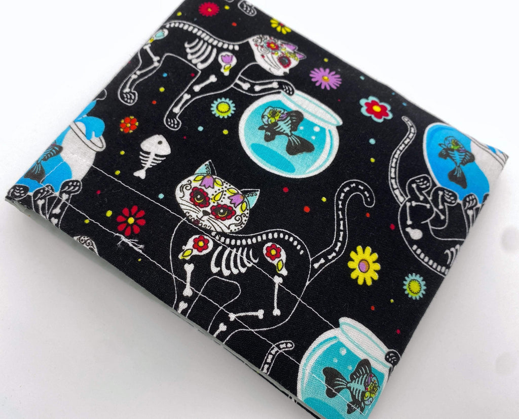 Reusable Snack Bag, Reusable Baggie, Sugar Skulls Snack Bag, Fabric Snack Bag, Reusable Fabric Snack Bag -  Sugar Skulls Kitty