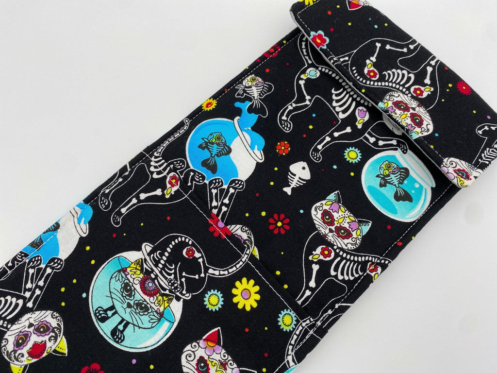 Sugar Skull Curling Iron Holder, Curling Iron Case, Black Flat Iron Holder, Travel Flat Iron Case, Curling Iron Sleeve - Sugar Skulls Kitty