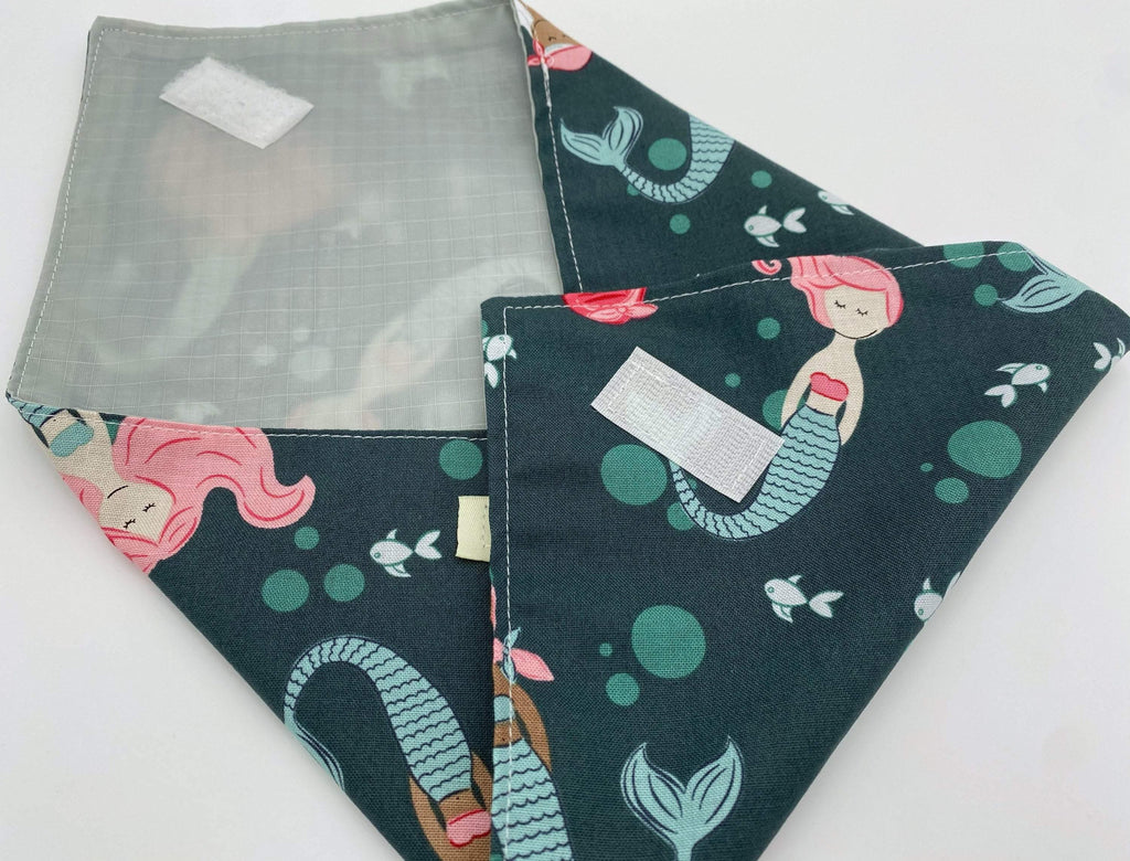 Reusable Sandwich Bag, Mermaid Sandwich Wrap, Reusable Sandwich Mat - Teal Mermaids