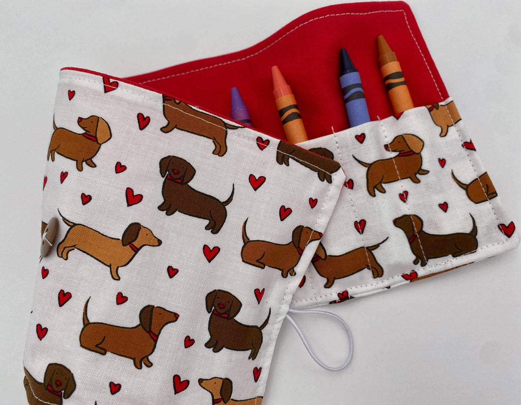 Crayon Roll, Crayon Caddy, Crayons Included, Girl Stocking Stuffer, Dog Crayon Case - Dachshund