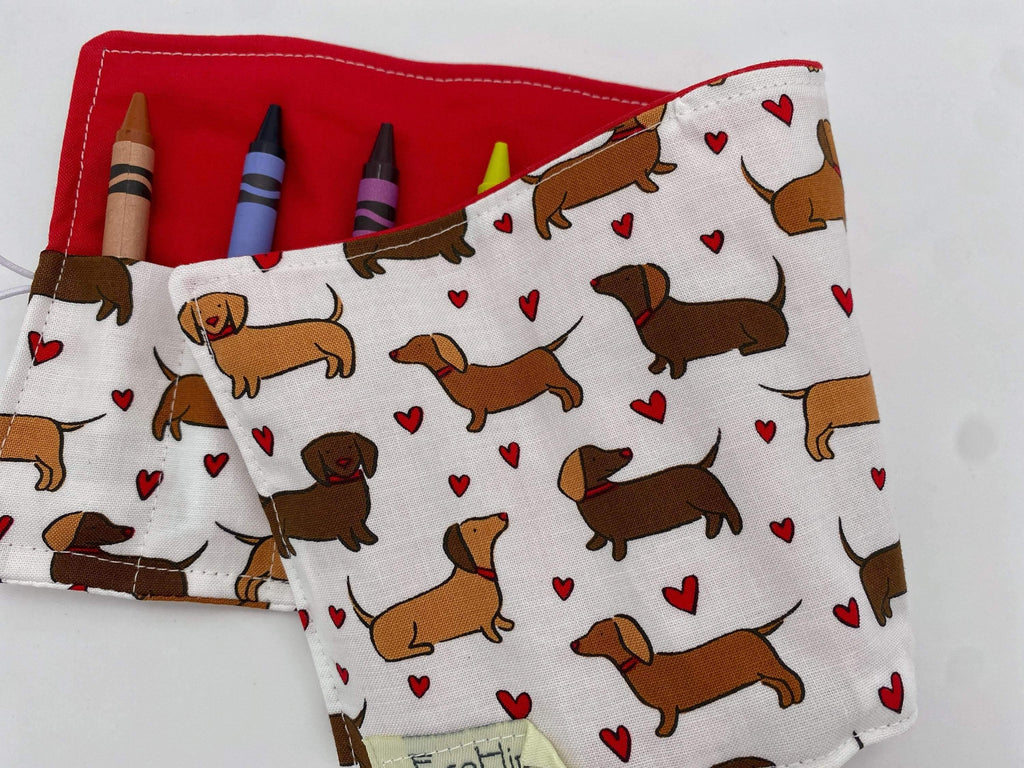 Crayon Roll, Crayon Caddy, Crayons Included, Girl Stocking Stuffer, Dog Crayon Case - Dachshund