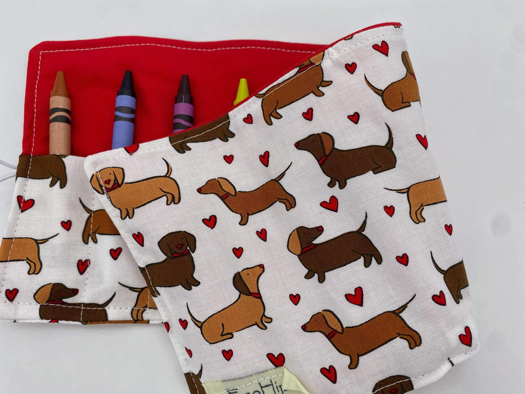 Crayon Roll, Crayon Caddy, Crayons Included, Girl Stocking Stuffer, Dog Crayon Case - Dachshund