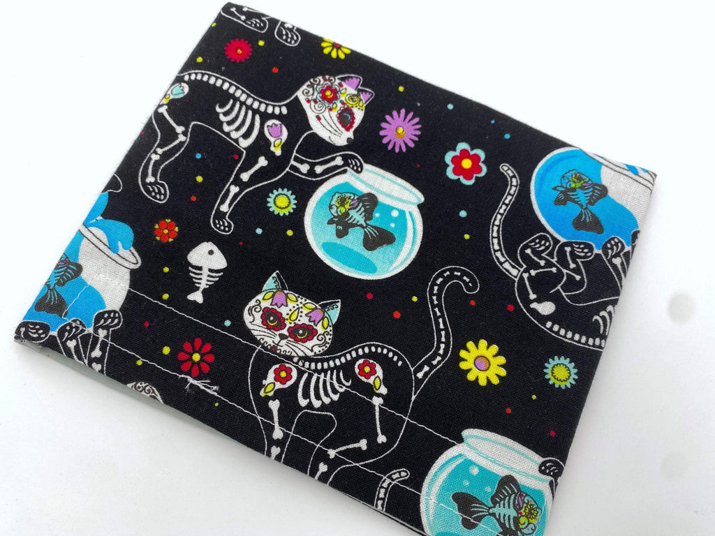 Reusable Snack Bag, Reusable Baggie, Sugar Skulls Snack Bag, Fabric Snack Bag, Reusable Fabric Snack Bag -  Sugar Skulls Kitty