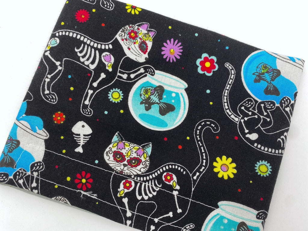 Reusable Snack Bag, Reusable Baggie, Sugar Skulls Snack Bag, Fabric Snack Bag, Reusable Fabric Snack Bag -  Sugar Skulls Kitty