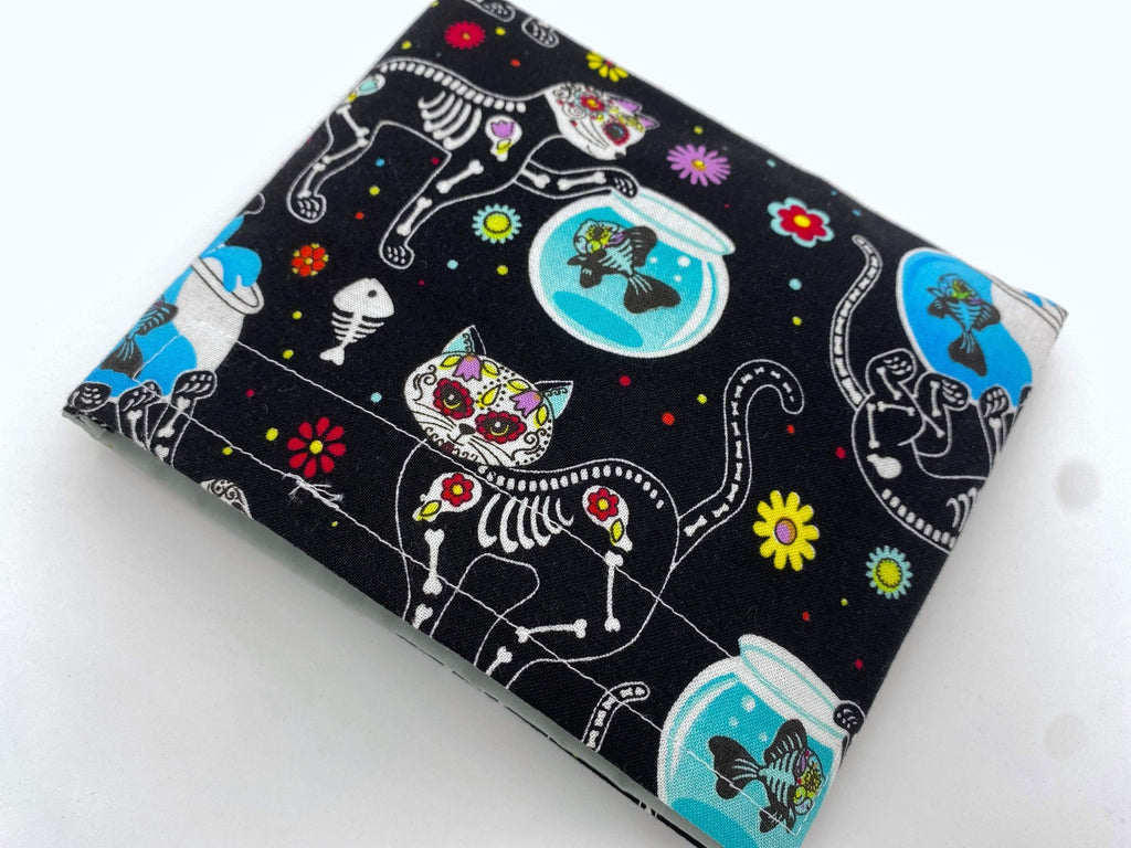 Reusable Snack Bag, Reusable Baggie, Sugar Skulls Snack Bag, Fabric Snack Bag, Reusable Fabric Snack Bag -  Sugar Skulls Kitty