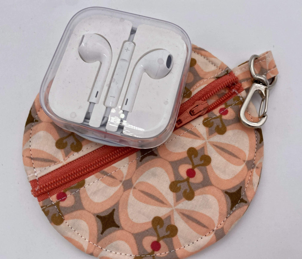 Ear Bud Pouch, Lens Cap Holder, Pacifier Pouch, Ear Bud Case, Paci Pod, Ear Pod Pouch, Earpod Holder, Small Coin Purse - Apricot Design