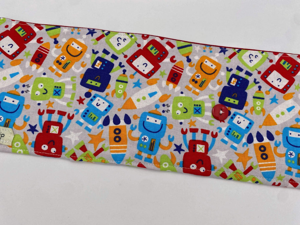 Trains Crayon Roll, Crayon Caddy, Toddler Birthday Party, Boy&#39;s Crayon Case, Robots, Gray