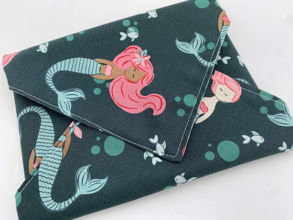 Reusable Sandwich Bag, Mermaid Sandwich Wrap, Reusable Sandwich Mat - Teal Mermaids