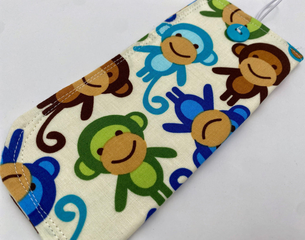 Fabric Eyeglass Case, Sunglasses Sleeve, Soft Eyeglass Pouch, Eye Glasses Pouch, Reading Glasses Holder, Glasses Case - Monkeys Blue