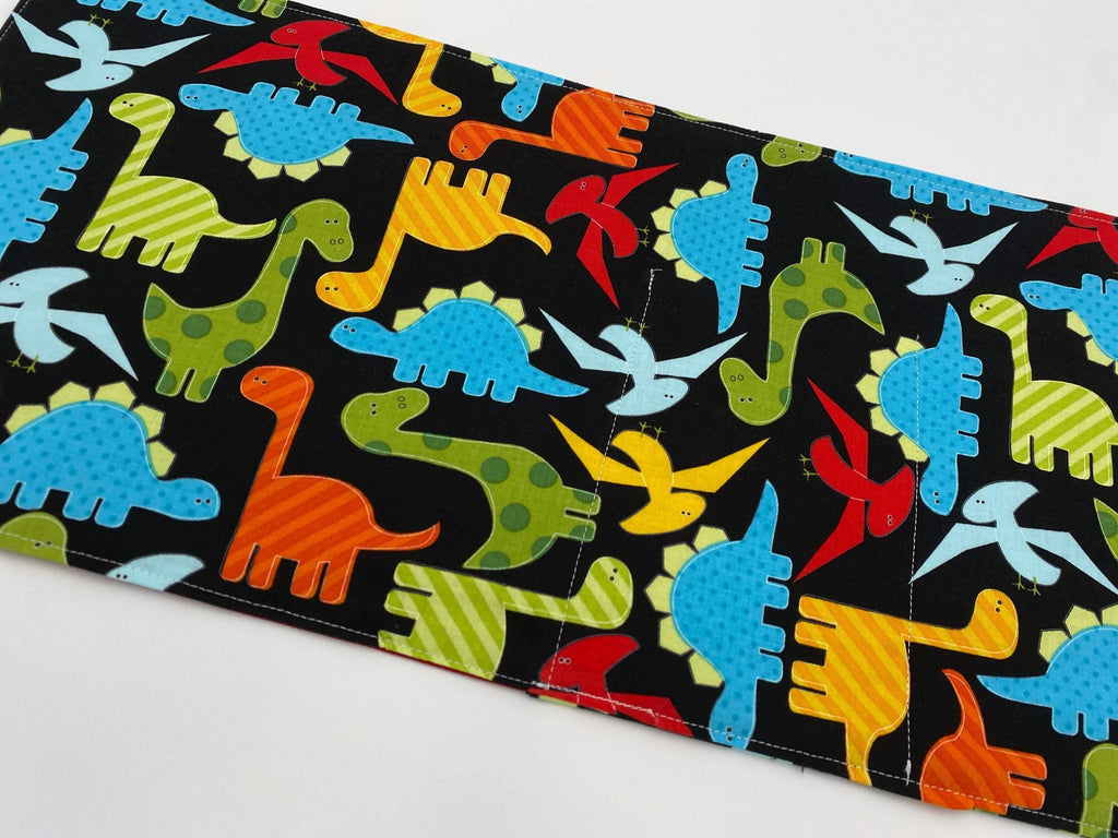 Activity Wallet, Travel Crayon Roll, Chalkboard Mat, Crayon Case, Gift for Kids, Pencil Case, Creative Toy, Stickers - Dinosaurs