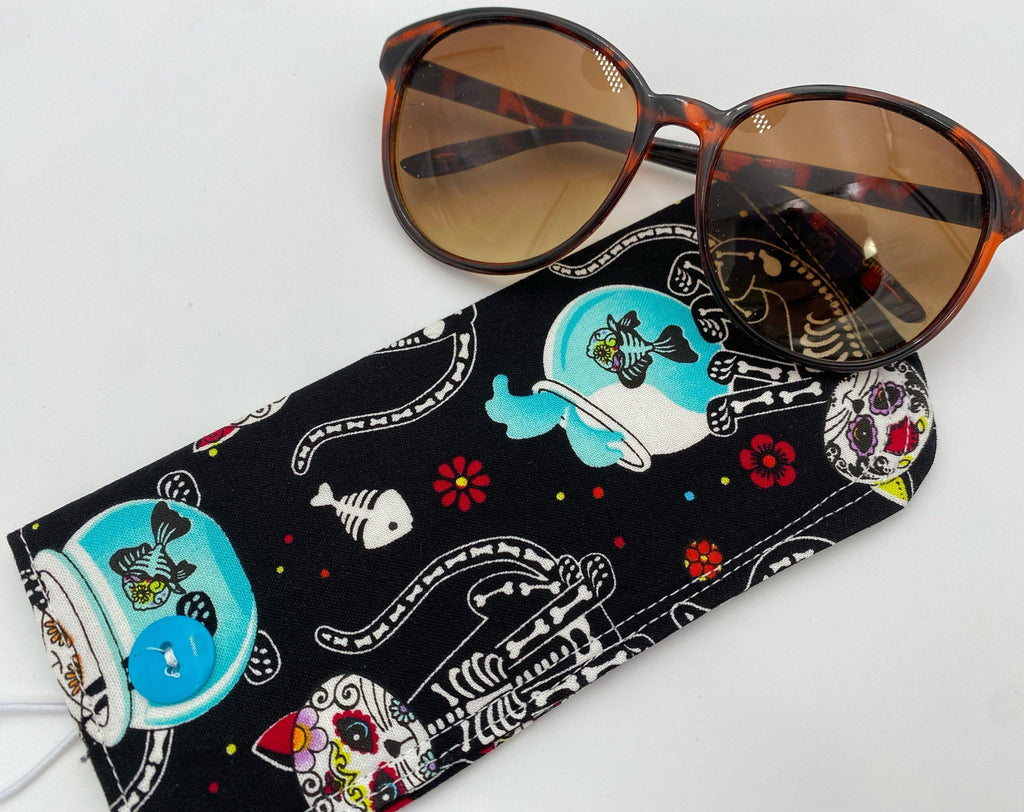 Fabric Eyeglass Case, Soft Sunglass Case, Eye Glasses Sleeve, Eyeglass Pouch -  Sugar Skulls Kitty