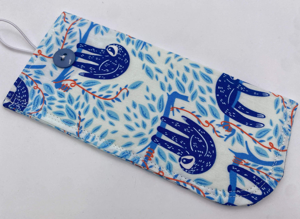 Fabric Eyeglass Case, Sunglasses Sleeve, Soft Eyeglass Pouch, Eye Glasses Pouch, Reading Glasses Holder, Glasses Case - Sloths Blue