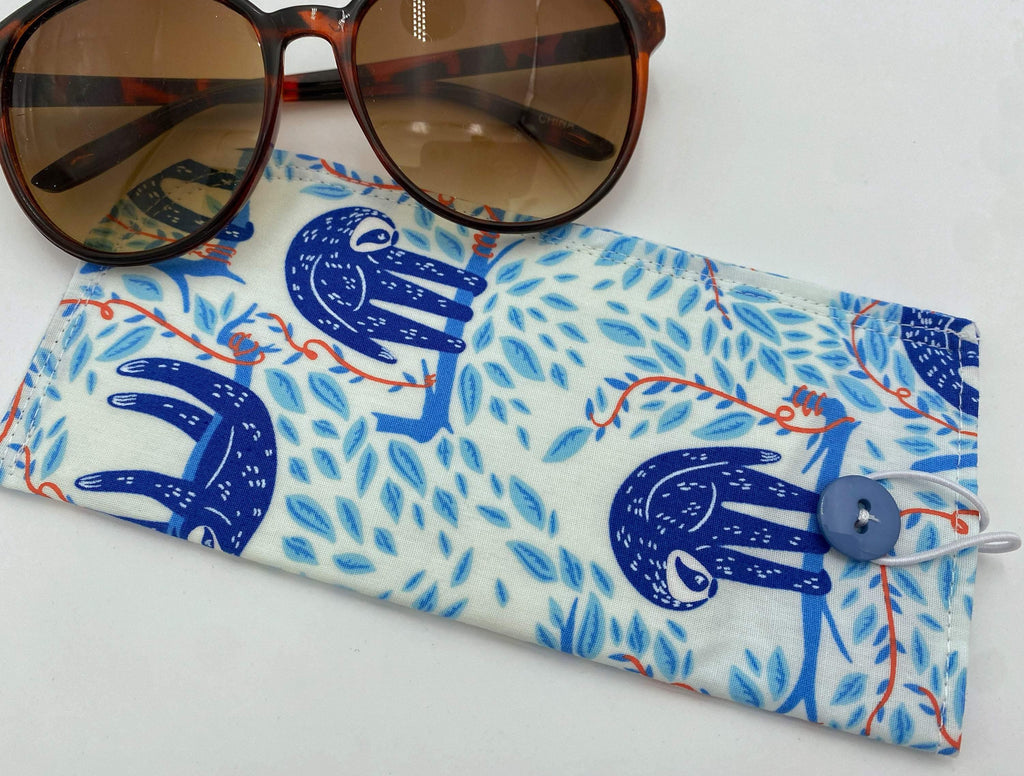 Fabric Eyeglass Case, Sunglasses Sleeve, Soft Eyeglass Pouch, Eye Glasses Pouch, Reading Glasses Holder, Glasses Case - Sloths Blue