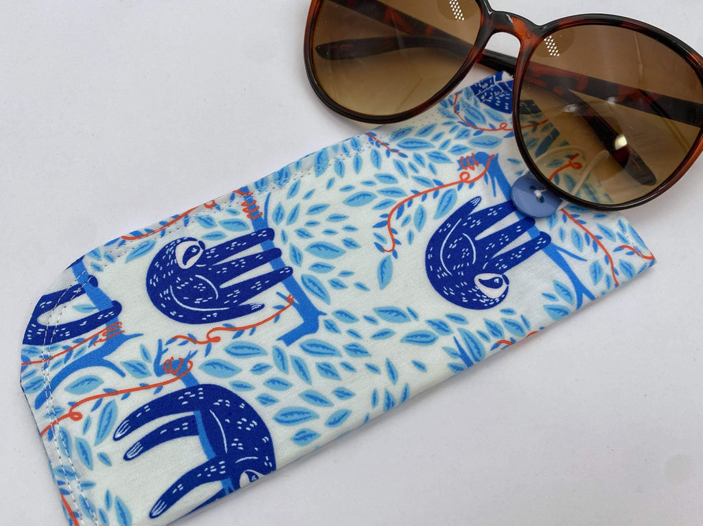 Fabric Eyeglass Case, Sunglasses Sleeve, Soft Eyeglass Pouch, Eye Glasses Pouch, Reading Glasses Holder, Glasses Case - Sloths Blue