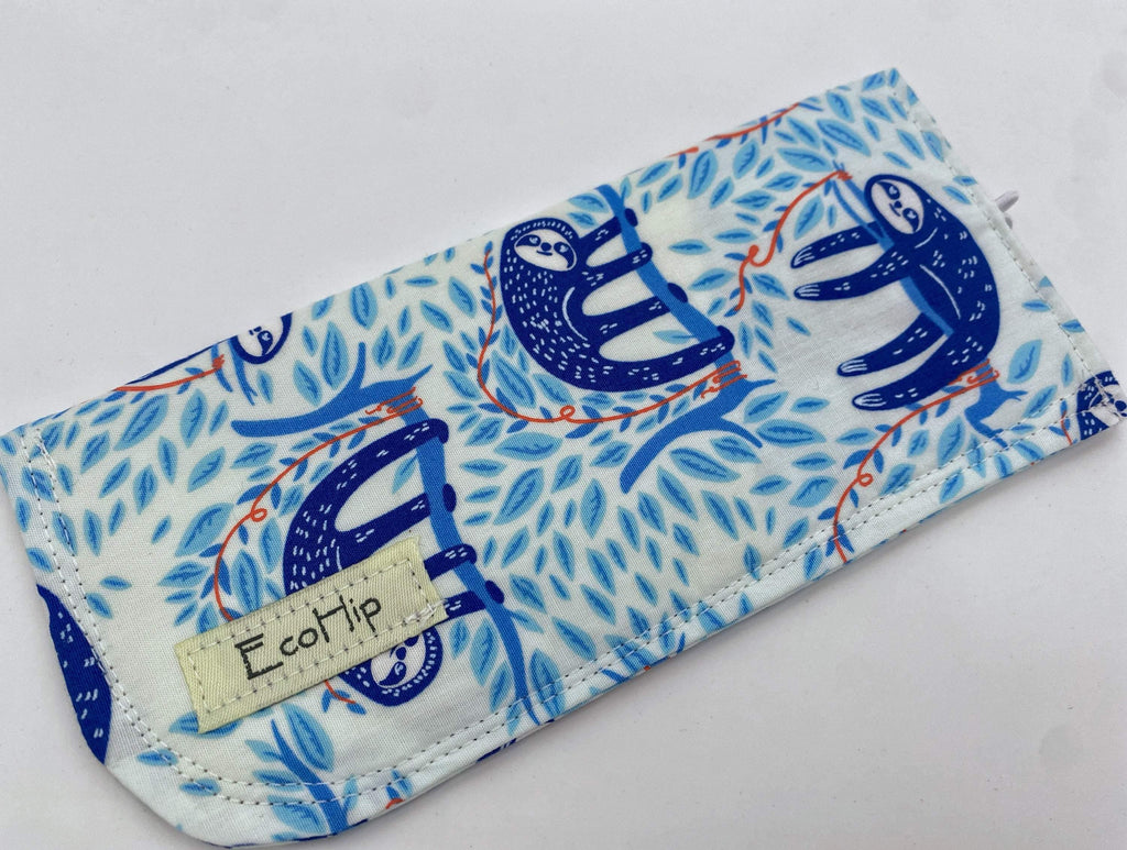 Fabric Eyeglass Case, Sunglasses Sleeve, Soft Eyeglass Pouch, Eye Glasses Pouch, Reading Glasses Holder, Glasses Case - Sloths Blue