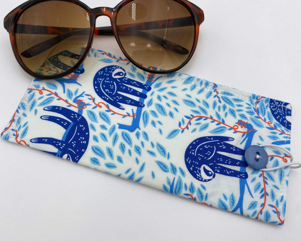 Fabric Eyeglass Case, Sunglasses Sleeve, Soft Eyeglass Pouch, Eye Glasses Pouch, Reading Glasses Holder, Glasses Case - Sloths Blue