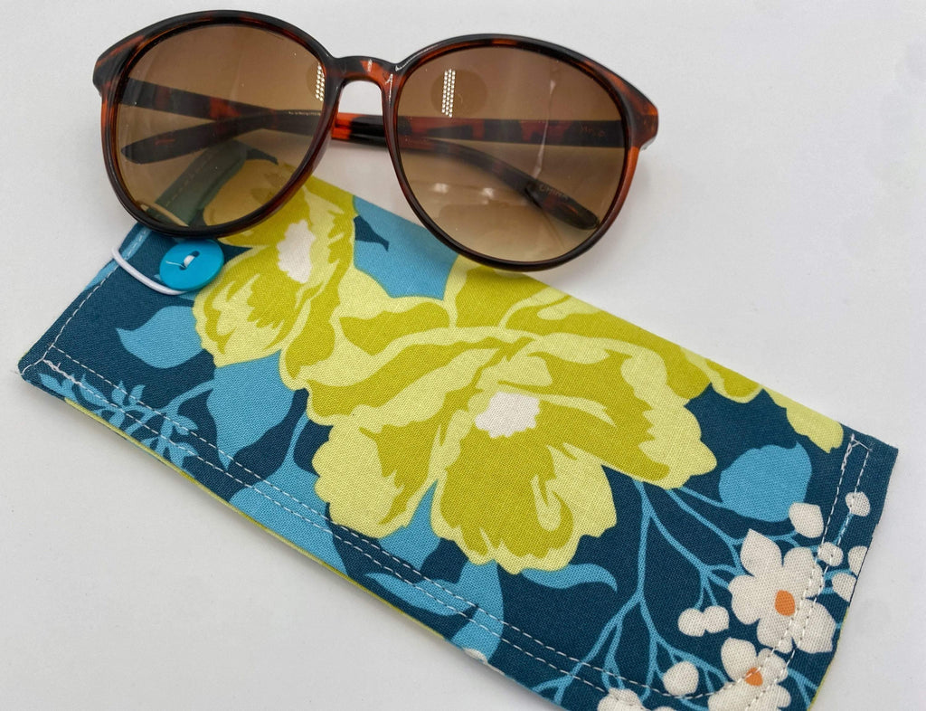 Soft Eyeglass Pouch, Fabric Glasses Sleeve, Sunglasses Case, Eye Glasses Pouch, Reading Glasses Holder, Glasses Case - Blue Floral