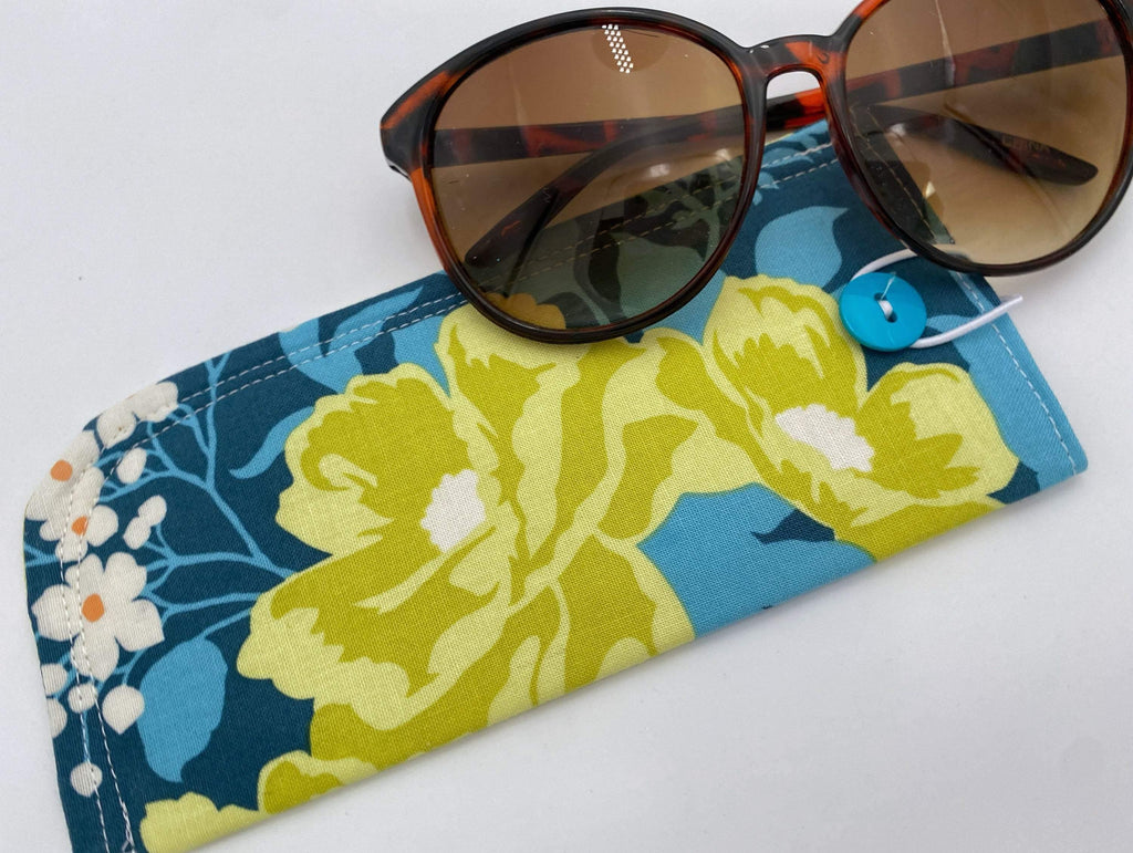 Soft Eyeglass Pouch, Fabric Glasses Sleeve, Sunglasses Case, Eye Glasses Pouch, Reading Glasses Holder, Glasses Case - Blue Floral