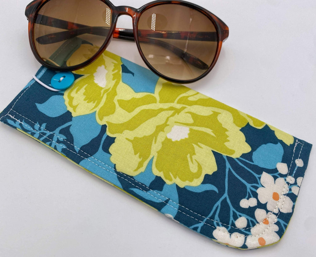 Soft Eyeglass Pouch, Fabric Glasses Sleeve, Sunglasses Case, Eye Glasses Pouch, Reading Glasses Holder, Glasses Case - Blue Floral