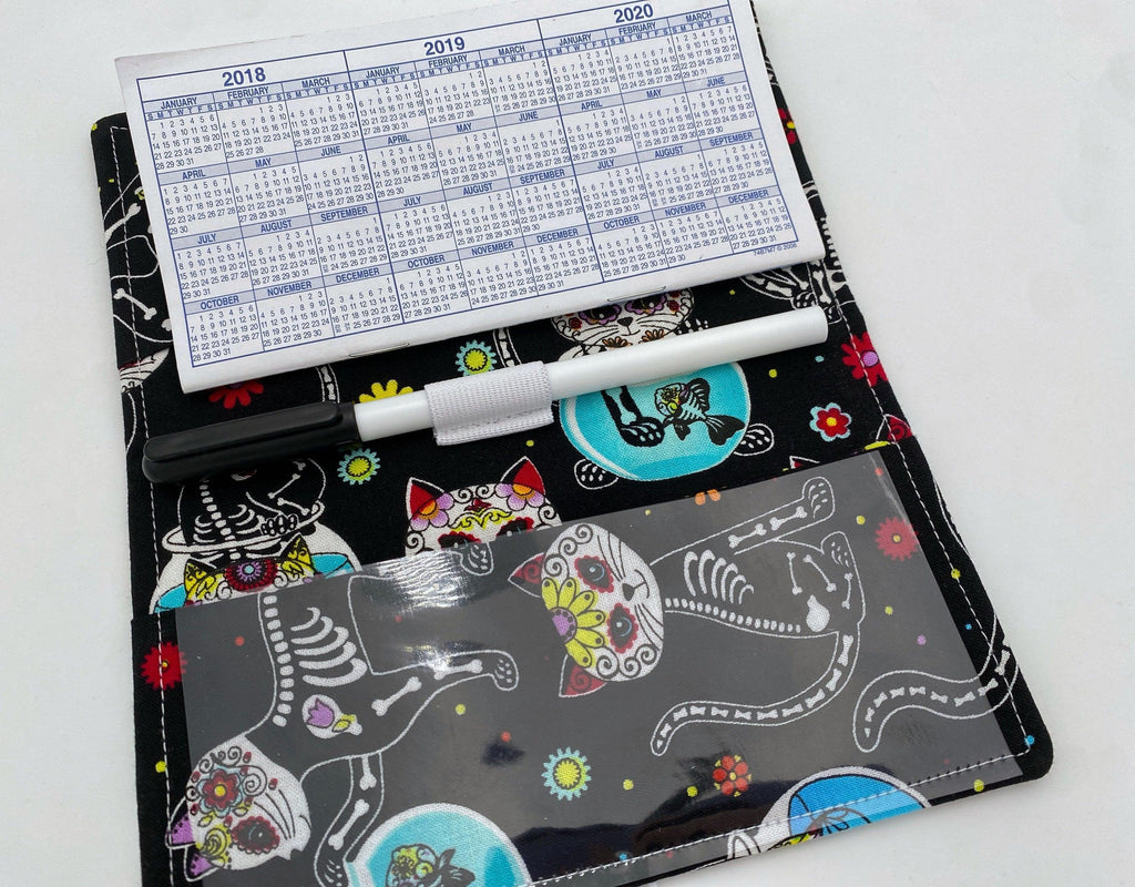 Duplicate Checkbook Cover, Pen Holder, Sugar Skulls Duplicate Checkbook Register, Duplicate Check Book Cover - Sugar Skulls Kitty