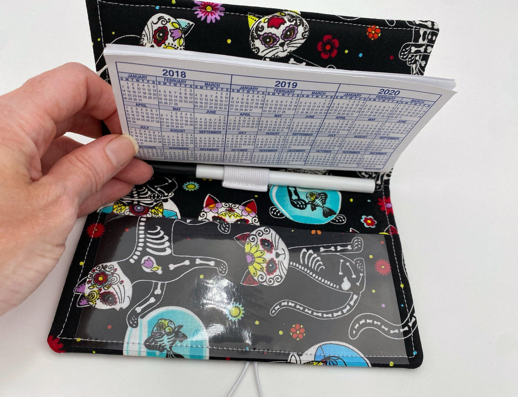 Duplicate Checkbook Cover, Pen Holder, Sugar Skulls Duplicate Checkbook Register, Duplicate Check Book Cover - Sugar Skulls Kitty