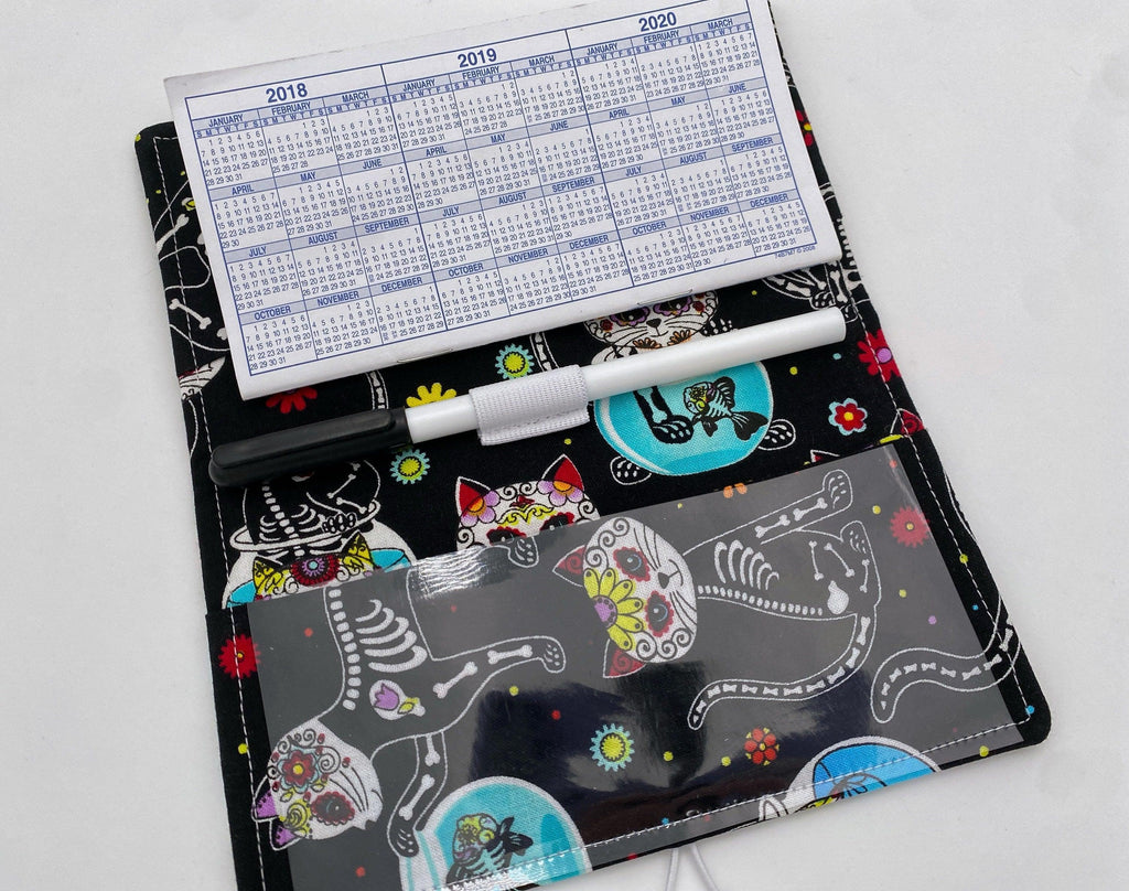 Duplicate Checkbook Cover, Pen Holder, Sugar Skulls Duplicate Checkbook Register, Duplicate Check Book Cover - Sugar Skulls Kitty