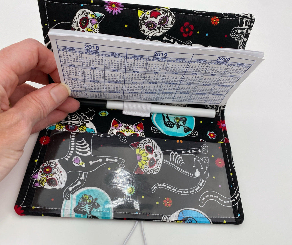 Duplicate Checkbook Cover, Pen Holder, Sugar Skulls Duplicate Checkbook Register, Duplicate Check Book Cover - Sugar Skulls Kitty