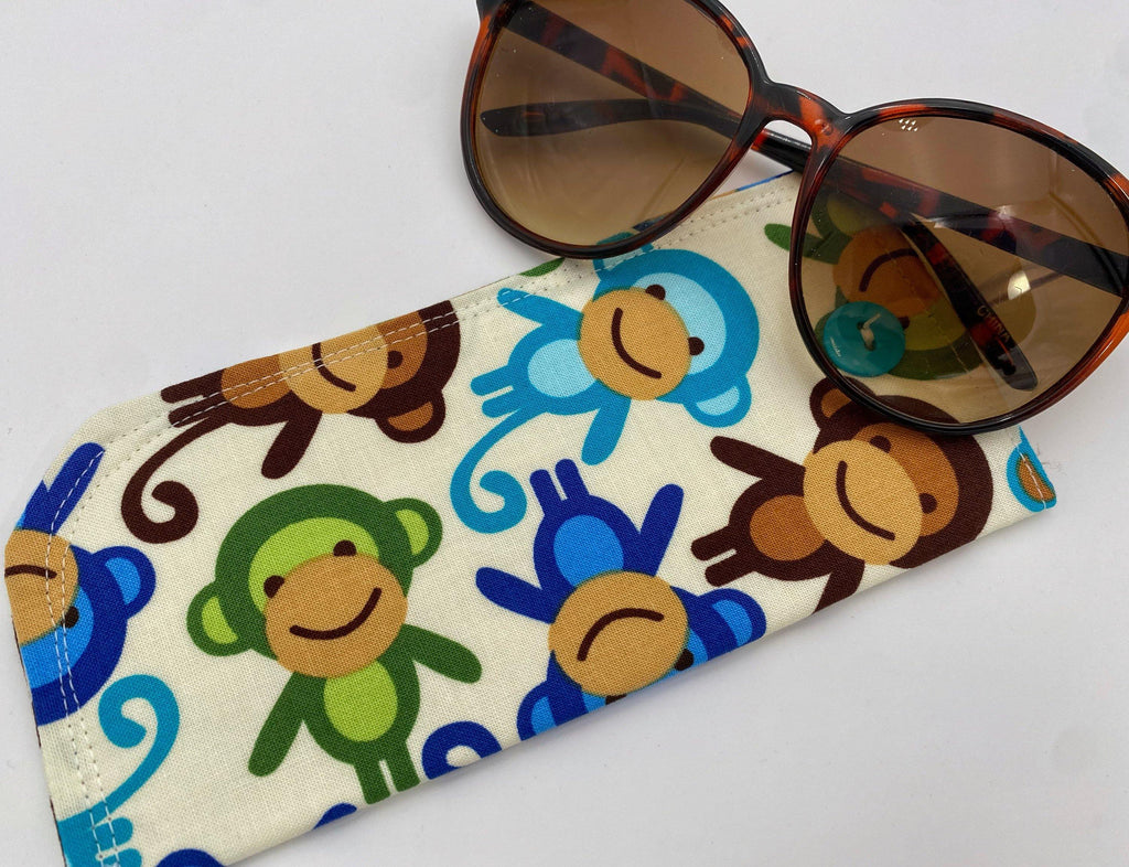 Fabric Eyeglass Case, Sunglasses Sleeve, Soft Eyeglass Pouch, Eye Glasses Pouch, Reading Glasses Holder, Glasses Case - Monkeys Blue