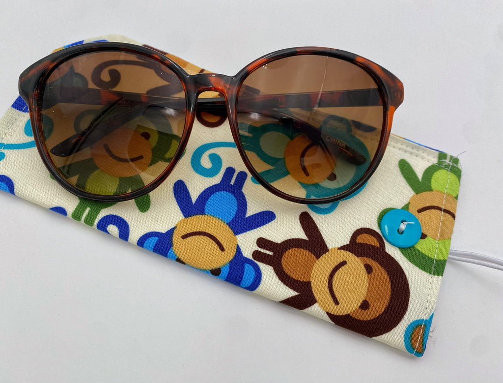 Fabric Eyeglass Case, Sunglasses Sleeve, Soft Eyeglass Pouch, Eye Glasses Pouch, Reading Glasses Holder, Glasses Case - Monkeys Blue