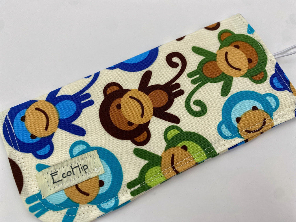 Fabric Eyeglass Case, Sunglasses Sleeve, Soft Eyeglass Pouch, Eye Glasses Pouch, Reading Glasses Holder, Glasses Case - Monkeys Blue