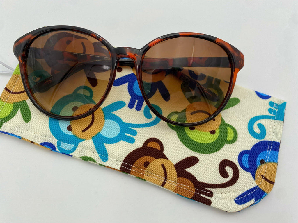 Fabric Eyeglass Case, Sunglasses Sleeve, Soft Eyeglass Pouch, Eye Glasses Pouch, Reading Glasses Holder, Glasses Case - Monkeys Blue