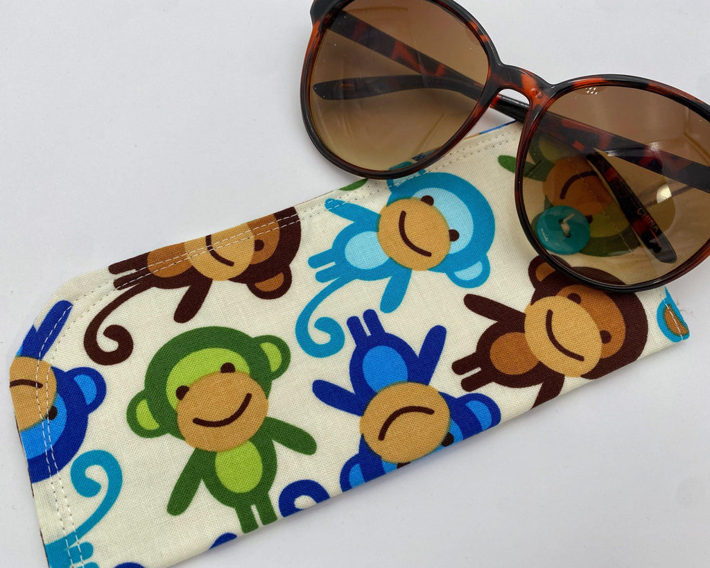 Fabric Eyeglass Case, Sunglasses Sleeve, Soft Eyeglass Pouch, Eye Glasses Pouch, Reading Glasses Holder, Glasses Case - Monkeys Blue