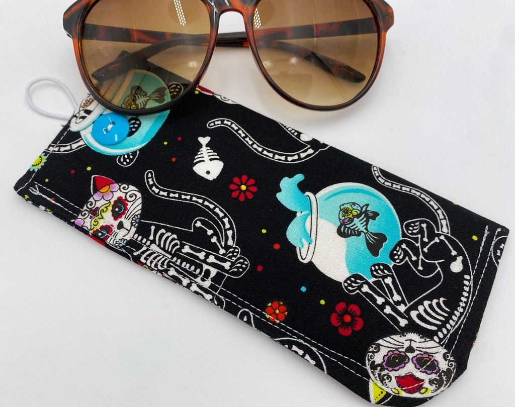 Fabric Eyeglass Case, Soft Sunglass Case, Eye Glasses Sleeve, Eyeglass Pouch -  Sugar Skulls Kitty