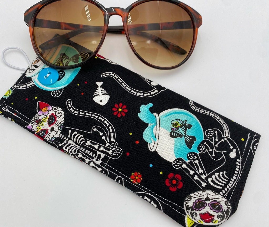 Fabric Eyeglass Case, Soft Sunglass Case, Eye Glasses Sleeve, Eyeglass Pouch -  Sugar Skulls Kitty