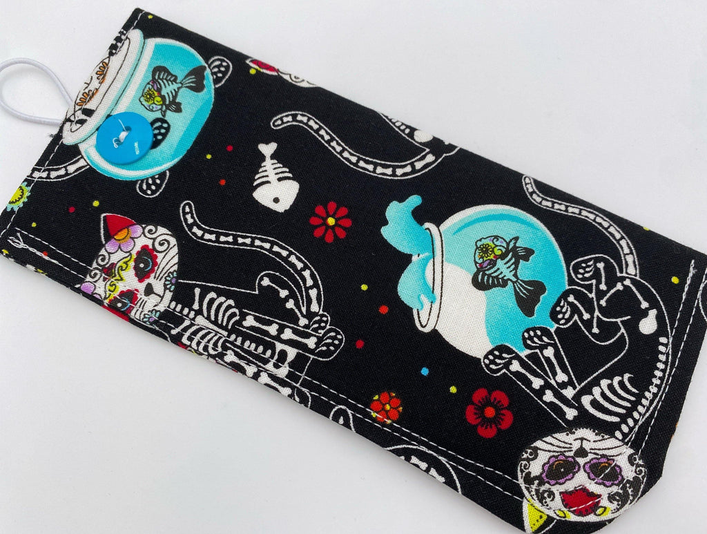 Fabric Eyeglass Case, Soft Sunglass Case, Eye Glasses Sleeve, Eyeglass Pouch -  Sugar Skulls Kitty