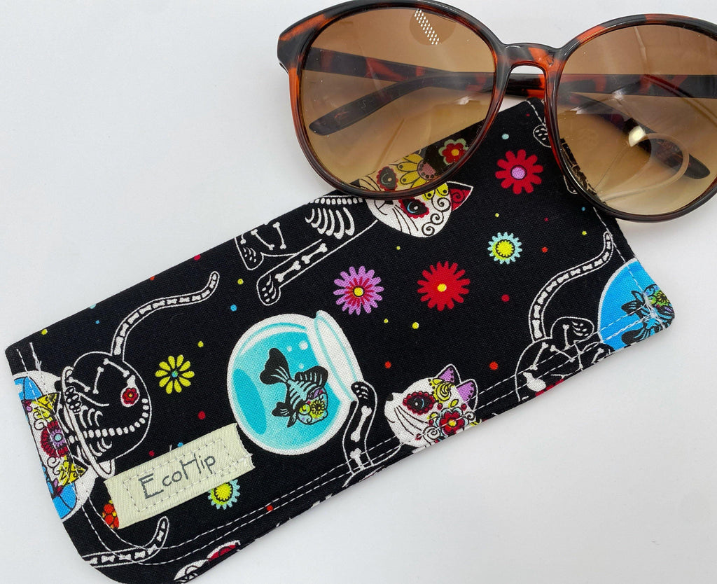 Fabric Eyeglass Case, Soft Sunglass Case, Eye Glasses Sleeve, Eyeglass Pouch -  Sugar Skulls Kitty