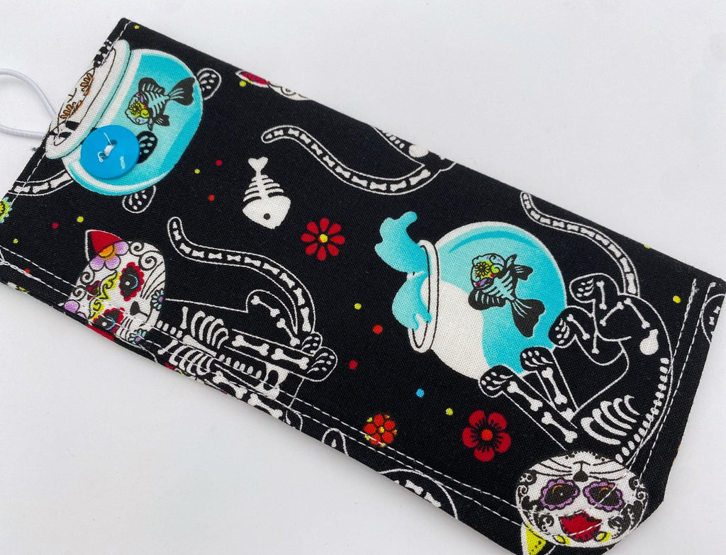 Fabric Eyeglass Case, Soft Sunglass Case, Eye Glasses Sleeve, Eyeglass Pouch -  Sugar Skulls Kitty