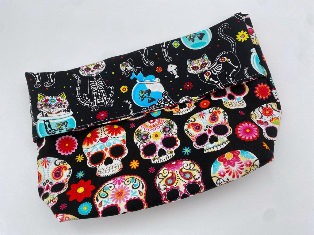 Reusable Popcorn Bag, Reusable Microwave Popcorn, Microwave Popcorn Cozy, Eco-Friendly Snack Holder - Sugar Skulls