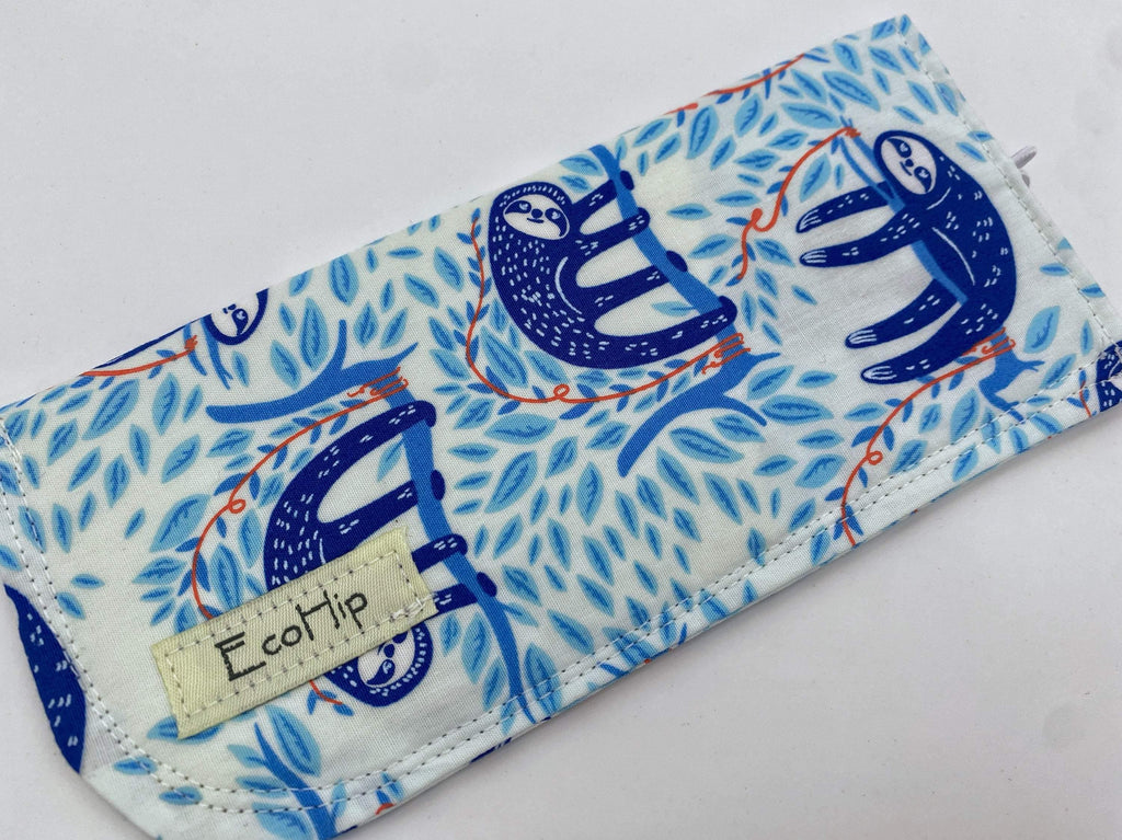 Fabric Eyeglass Case, Sunglasses Sleeve, Soft Eyeglass Pouch, Eye Glasses Pouch, Reading Glasses Holder, Glasses Case - Sloths Blue