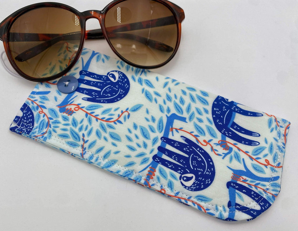 Fabric Eyeglass Case, Sunglasses Sleeve, Soft Eyeglass Pouch, Eye Glasses Pouch, Reading Glasses Holder, Glasses Case - Sloths Blue