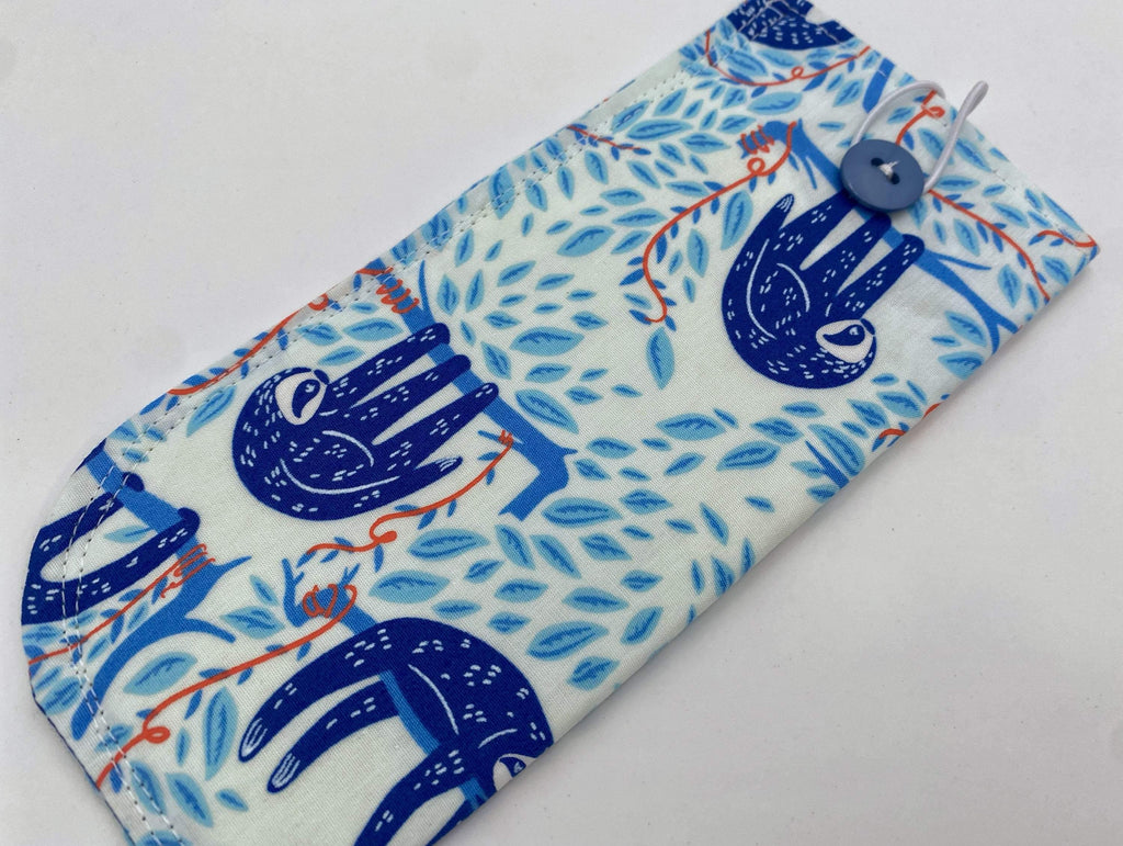 Fabric Eyeglass Case, Sunglasses Sleeve, Soft Eyeglass Pouch, Eye Glasses Pouch, Reading Glasses Holder, Glasses Case - Sloths Blue