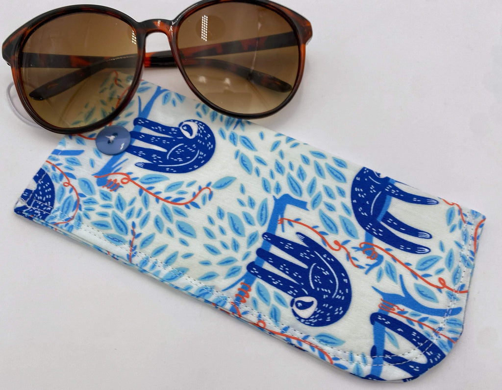 Fabric Eyeglass Case, Sunglasses Sleeve, Soft Eyeglass Pouch, Eye Glasses Pouch, Reading Glasses Holder, Glasses Case - Sloths Blue