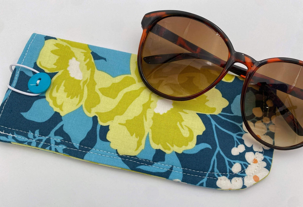 Soft Eyeglass Pouch, Fabric Glasses Sleeve, Sunglasses Case, Eye Glasses Pouch, Reading Glasses Holder, Glasses Case - Blue Floral