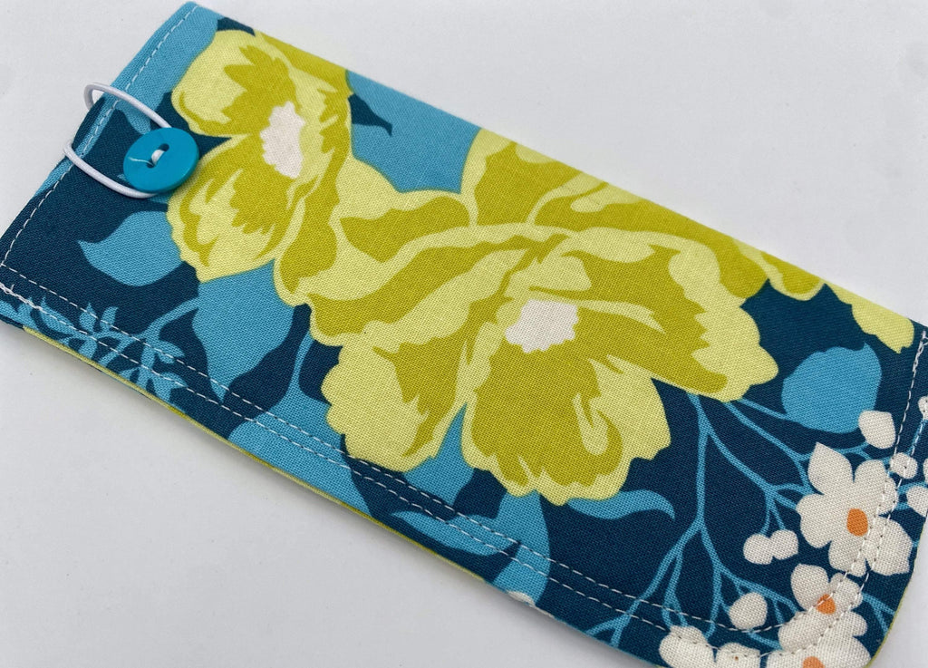 Soft Eyeglass Pouch, Fabric Glasses Sleeve, Sunglasses Case, Eye Glasses Pouch, Reading Glasses Holder, Glasses Case - Blue Floral