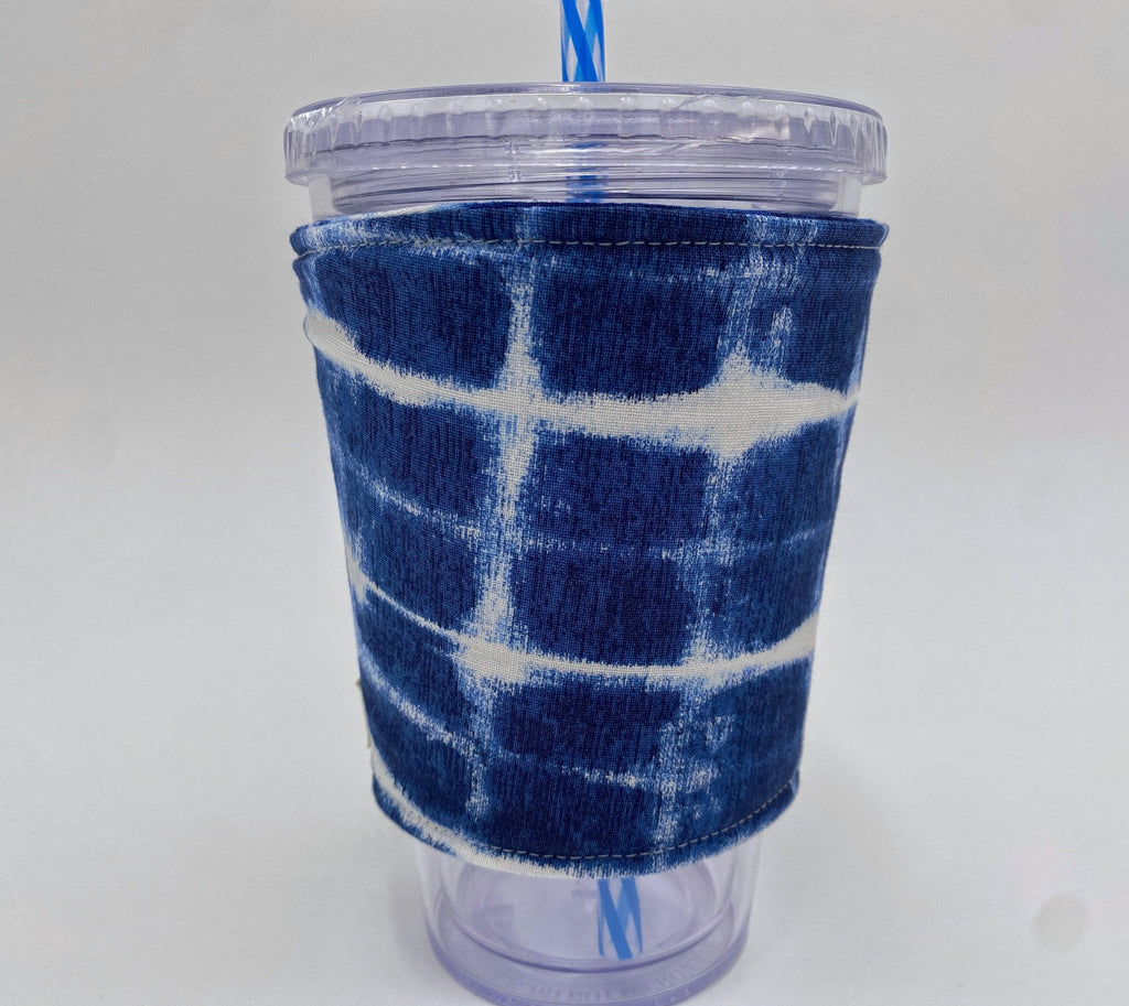 Reversible Coffee Cozy, Insulated Coffee Sleeve, Coffee Cuff, Iced Coffee Sleeve, Hot Tea Sleeve, Cold Drink Cup Cuff - Indigo Tie Dye