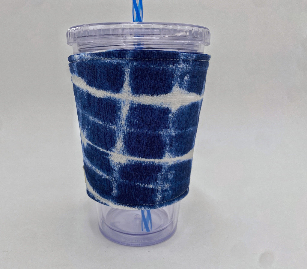 Reversible Coffee Cozy, Insulated Coffee Sleeve, Coffee Cuff, Iced Coffee Sleeve, Hot Tea Sleeve, Cold Drink Cup Cuff - Indigo Tie Dye