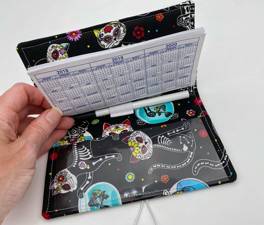 Duplicate Checkbook Cover, Pen Holder, Sugar Skulls Duplicate Checkbook Register, Duplicate Check Book Cover - Sugar Skulls Kitty