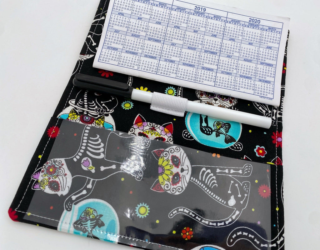 Duplicate Checkbook Cover, Pen Holder, Sugar Skulls Duplicate Checkbook Register, Duplicate Check Book Cover - Sugar Skulls Kitty